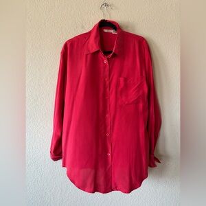 Ivy Club Classics Vintage Red 100% Silk Button‎ Down Blouse Medium